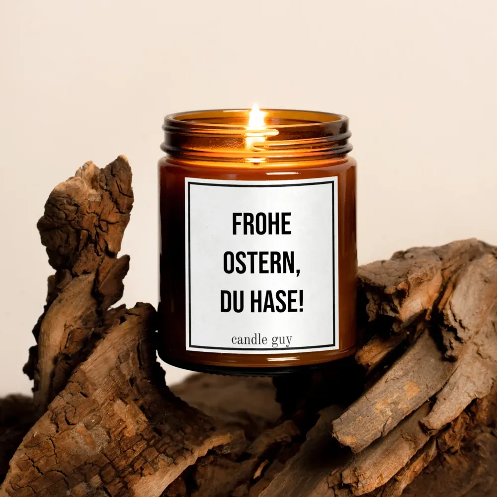 Kerze mit Spruch | Frohe Ostern du Hase! | Farbe Braun – Bild 2